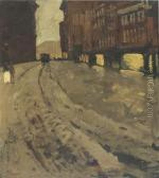 Paleisstraat In The Snow At Dusk, Amsterdam Oil Painting by George Hendrik Breitner