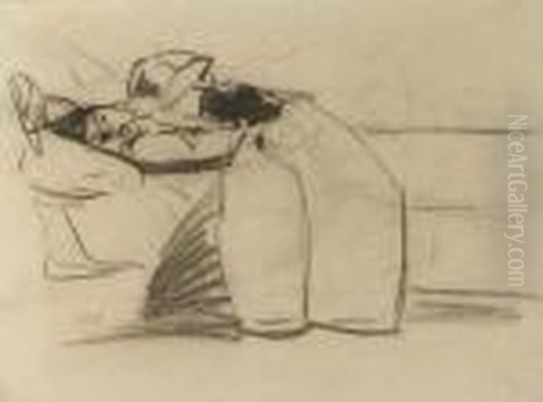 Reclining Girl In A Kimono - A 
Study (recto); A Seated Nude And Three Waspitten - A Study (verso) Oil Painting by George Hendrik Breitner