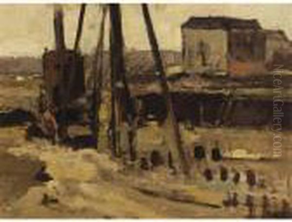 A Building Site Oil Painting by George Hendrik Breitner