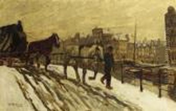 Sleperskar Op De Prinsengracht In De Sneeuw Oil Painting by George Hendrik Breitner