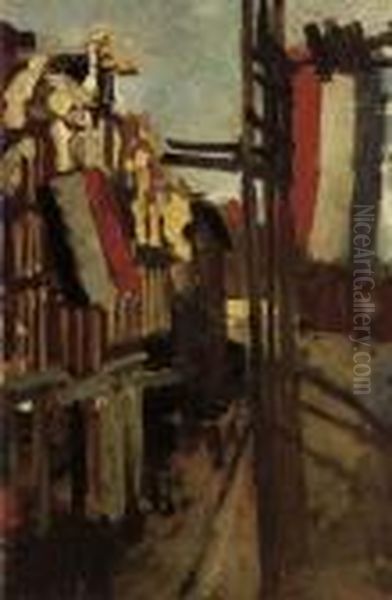 Kalverstraat Met Vlaggen Oil Painting by George Hendrik Breitner