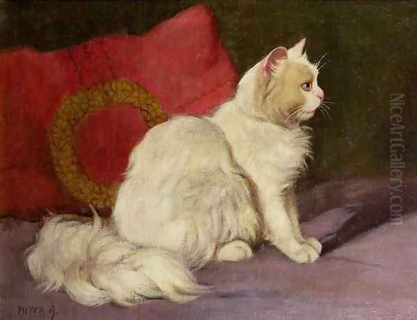 White Persian Cat Oil Painting by Arthur Heyer