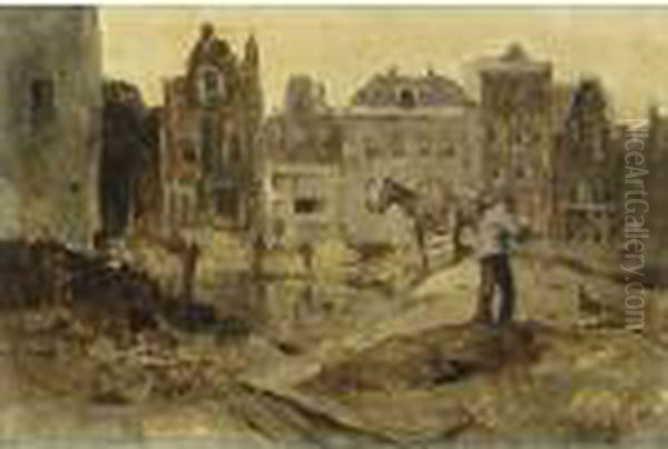 A Building Site (probably The Raadhuisstraat, Amsterdam) Oil Painting by George Hendrik Breitner