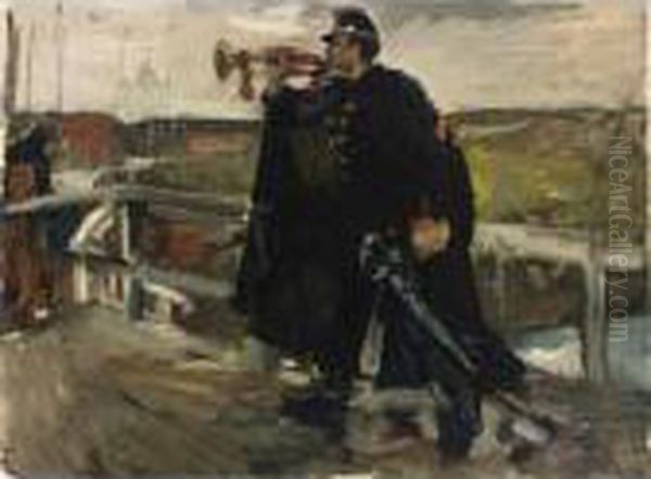 Blowing The Horn Oil Painting by George Hendrik Breitner