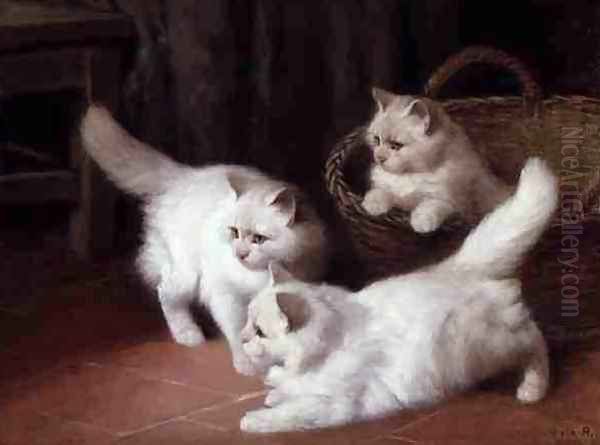 Three White Angora Kittens 2 Oil Painting by Arthur Heyer