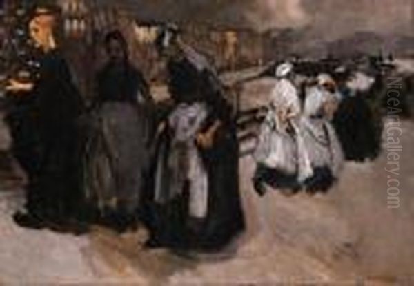 Waspitten Op Het Rokin, Amsterdam Oil Painting by George Hendrik Breitner