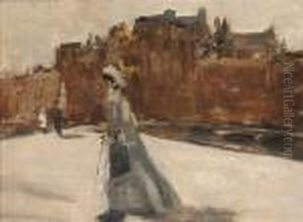 A Passer-by On The Rokin? Oil Painting by George Hendrik Breitner