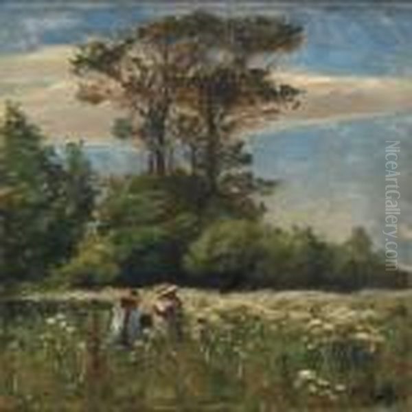 Two Girls On A Meadow Oil Painting by Hans Anderson Brendekilde