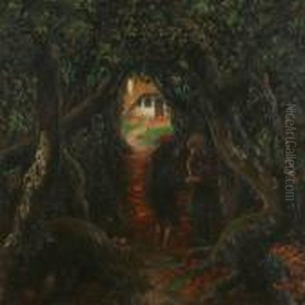 Hansel And Gretel In The Witch's Forest Oil Painting by Hans Anderson Brendekilde