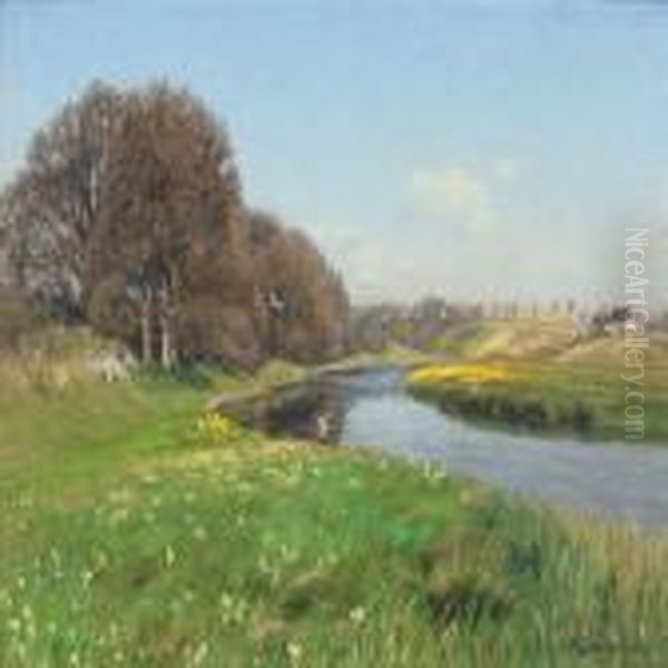 Summer Landscapewith Stream Near Herlufsholm Oil Painting by Hans Anderson Brendekilde