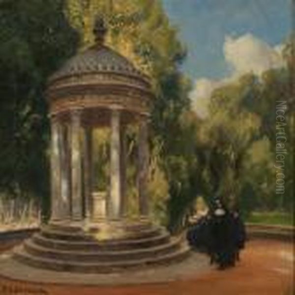 A Nun With Her Students In The Borghese Park In Rome Oil Painting by Hans Anderson Brendekilde