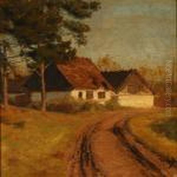 A Road At A Whitecountry House Oil Painting by Hans Anderson Brendekilde