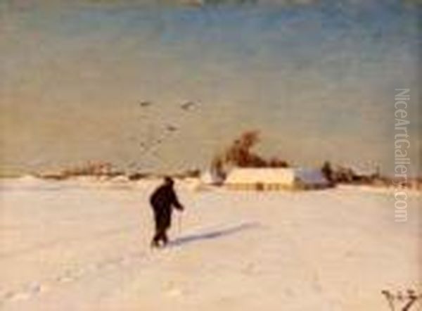 Winter Landscape With Figure Oil Painting by Hans Anderson Brendekilde