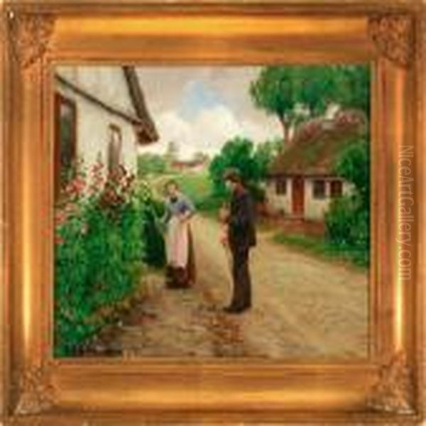 A Chat At The Old Peasant House Oil Painting by Hans Anderson Brendekilde