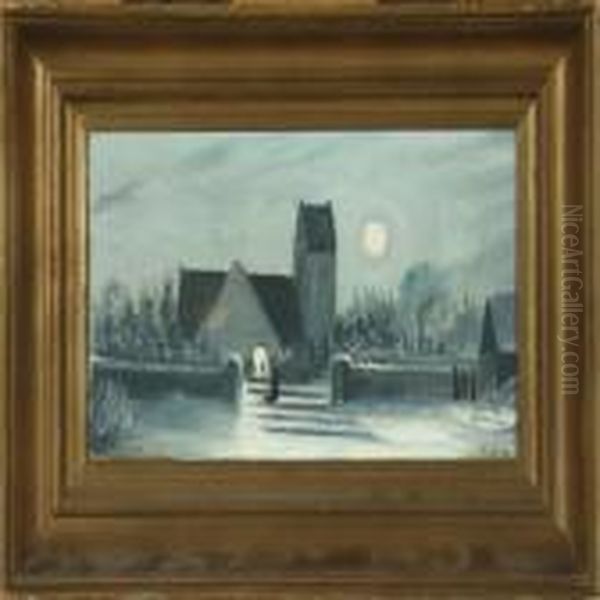 Winter Scenery With Church Oil Painting by Hans Anderson Brendekilde