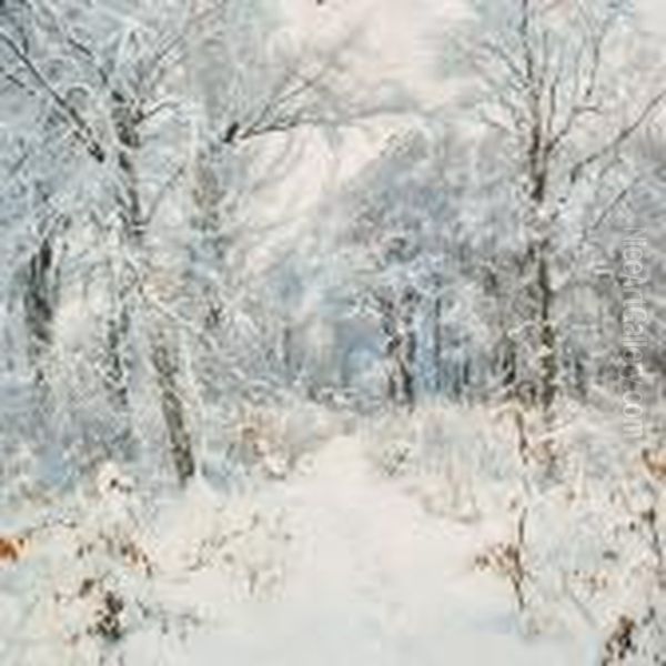 A Winter Day In The Forest With Newly-fallen Snow Oil Painting by Hans Anderson Brendekilde