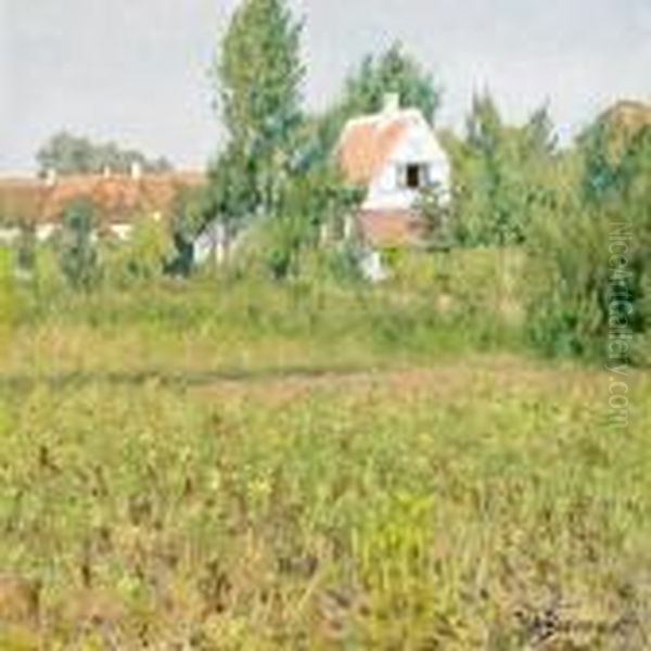 An Open Summer Scenery With Houses Oil Painting by Hans Anderson Brendekilde