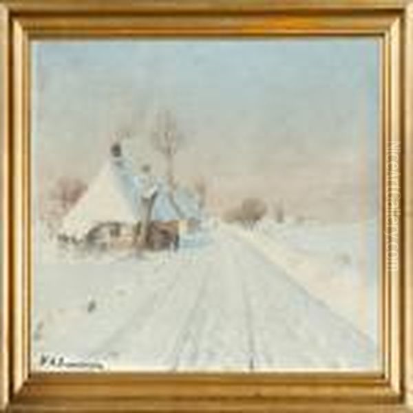 Winter Landscape Ata Village Road Oil Painting by Hans Anderson Brendekilde