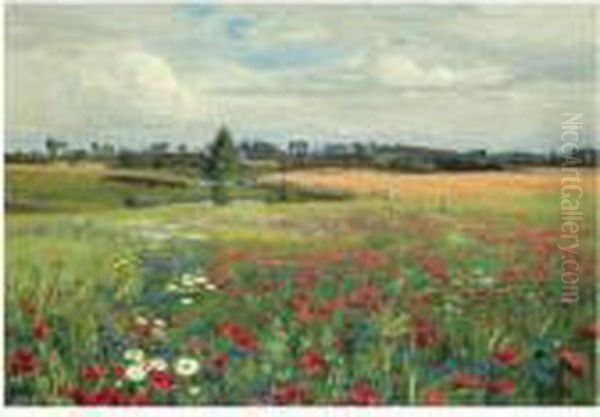 Mark Med Valmuer Og Margueritter (field With Poppies Anddaisies) Oil Painting by Hans Anderson Brendekilde