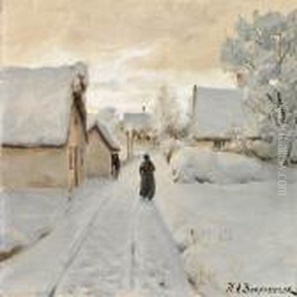 Vinterscenery With Two Persons Oil Painting by Hans Anderson Brendekilde