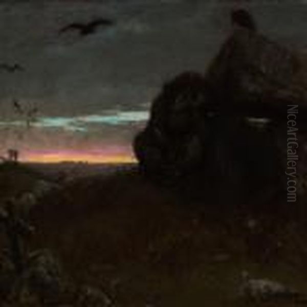 A Troll At A Barrow At Dusk Oil Painting by Hans Anderson Brendekilde