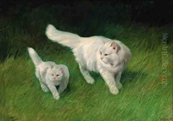 Two cats Oil Painting by Arthur Heyer