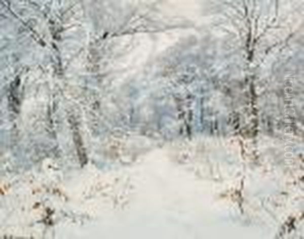 A Winter's Day In The Forest With Newly-fallen Snow Oil Painting by Hans Anderson Brendekilde