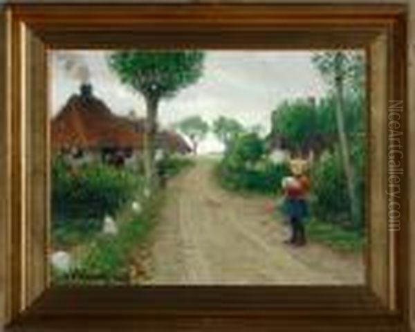 A Village Road Oil Painting by Hans Anderson Brendekilde