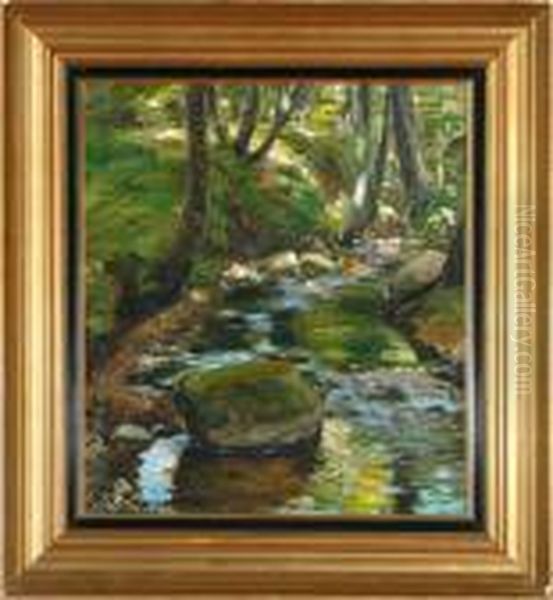 A Stream In Herlufsholm Forest, Denmark Oil Painting by Hans Anderson Brendekilde