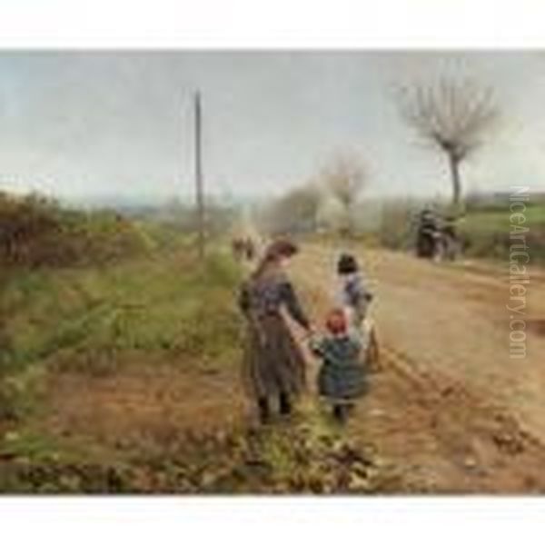 Born Pa En Landevej (children On A Country Road) Oil Painting by Hans Anderson Brendekilde