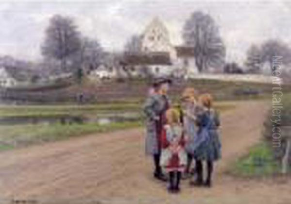 Hjembaek Gade Oil Painting by Hans Anderson Brendekilde