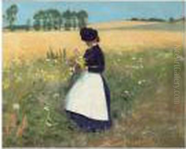 Ung Pige Ved Kornmark (in The Cornfield) Oil Painting by Hans Anderson Brendekilde