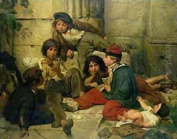 Children of the Streets of Paris Oil Painting by Friedrich Karl Hausmann