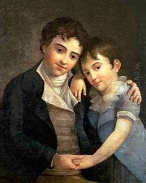 Portrait of Karl Thomas 1784-1858 and Franz Xaver 1791-1844 the two sons of Wolfgang Amadeus Mozart 1756-91 Oil Painting by Hans Hansen