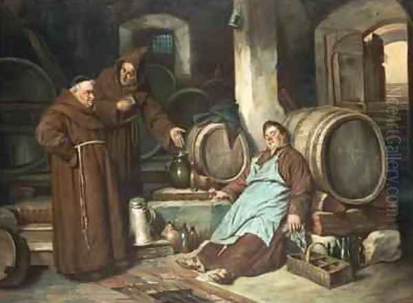 Monks in a cellar Oil Painting by J. Haier