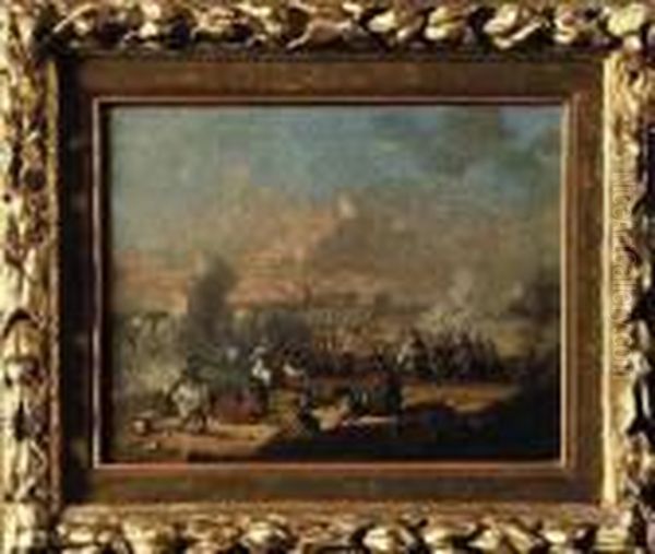 Combat De Cavalerie Pres D'un Fort Oil Painting by Karel Van Breydel (Le Chevalier)