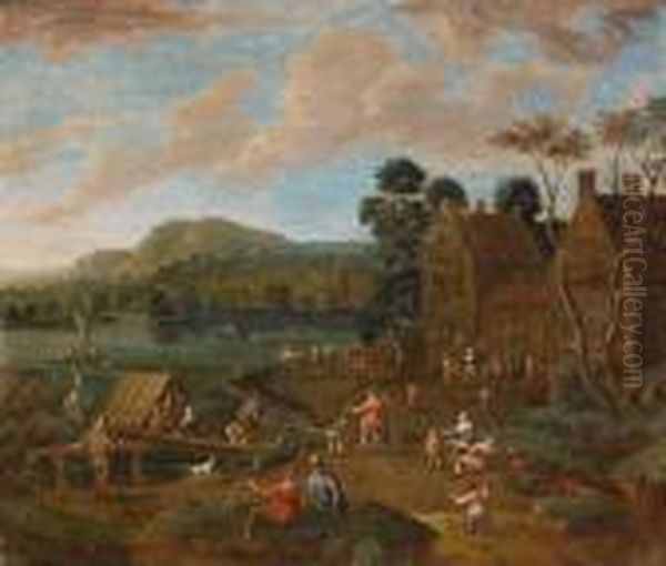 An Extensive River Landscape Oil Painting by Karel Van Breydel (Le Chevalier)