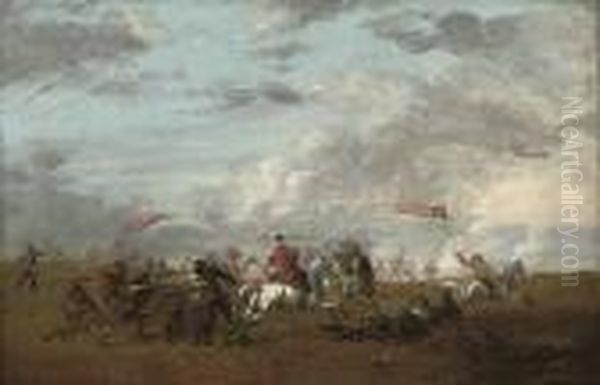 A Cavalry Skirmish Oil Painting by Karel Van Breydel (Le Chevalier)