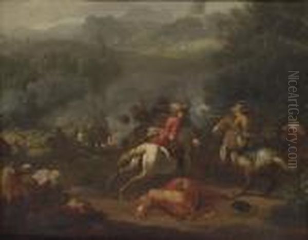 A Cavalry Skirmish Oil Painting by Karel Van Breydel (Le Chevalier)