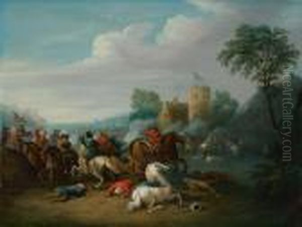 Zwei Schlachtenszenen Oil Painting by Karel Van Breydel (Le Chevalier)