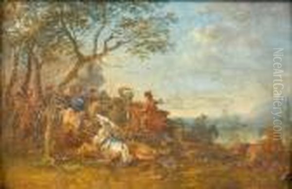 A Cavalry Skirmish Oil Painting by Karel Van Breydel (Le Chevalier)