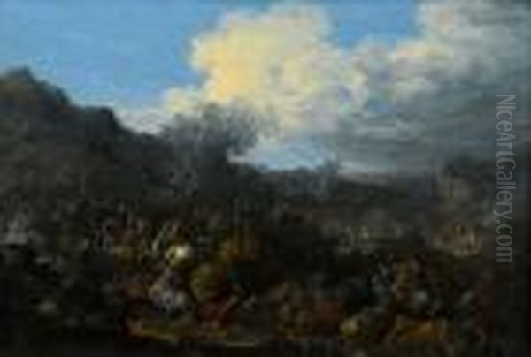 A Cavalry Skirmish Oil Painting by Karel Van Breydel (Le Chevalier)