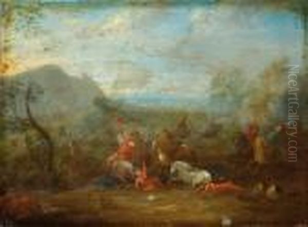 Horsemen In Battle Oil Painting by Karel Van Breydel (Le Chevalier)