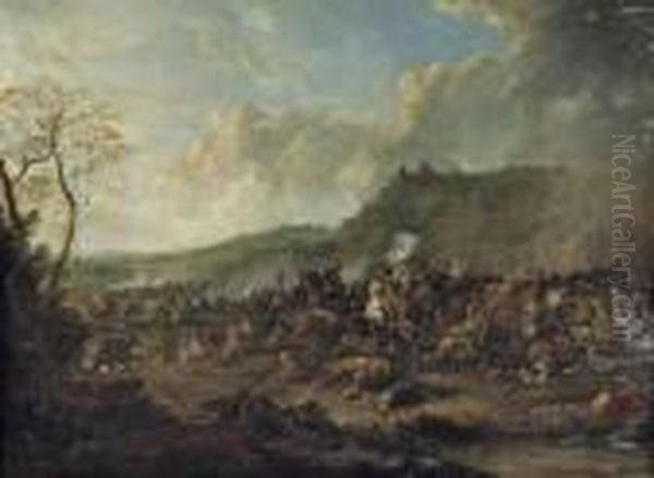 A Cavalry Skirmish Between Turks And Christians Oil Painting by Karel Van Breydel (Le Chevalier)