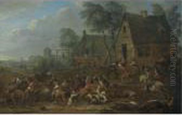 Soldiers Looting A Village Oil Painting by Karel Van Breydel (Le Chevalier)