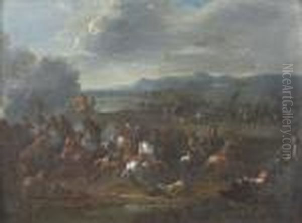 Reitergefecht Vor Einer Weiten Hugeligen Landschaft. Oil Painting by Karel Van Breydel (Le Chevalier)