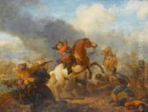 A Cavalry Skirmish Oil Painting by Karel Van Breydel (Le Chevalier)