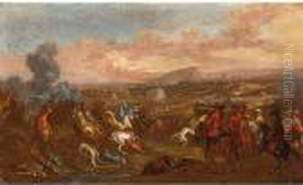 A Cavalry Battle Scene Oil Painting by Karel Van Breydel (Le Chevalier)