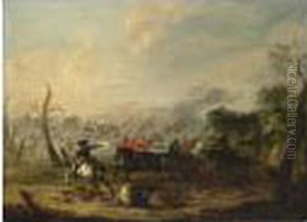 A Cavalry Battle Scene Oil Painting by Karel Van Breydel (Le Chevalier)