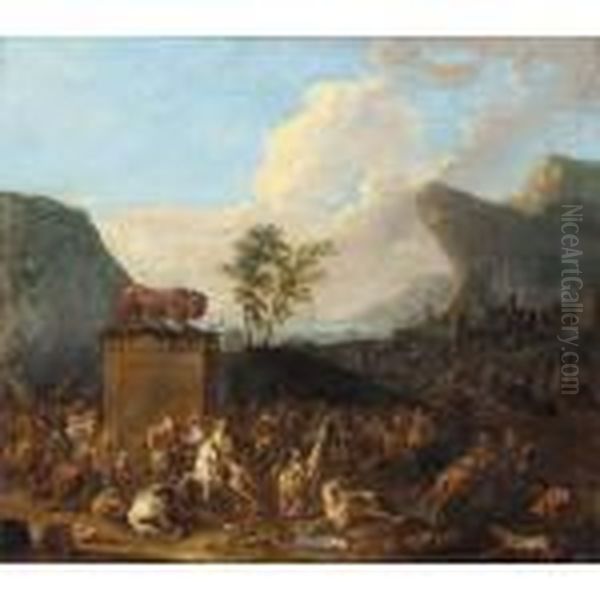 Cavalry Battle Before A Mediterranean Port Oil Painting by Karel Van Breydel (Le Chevalier)